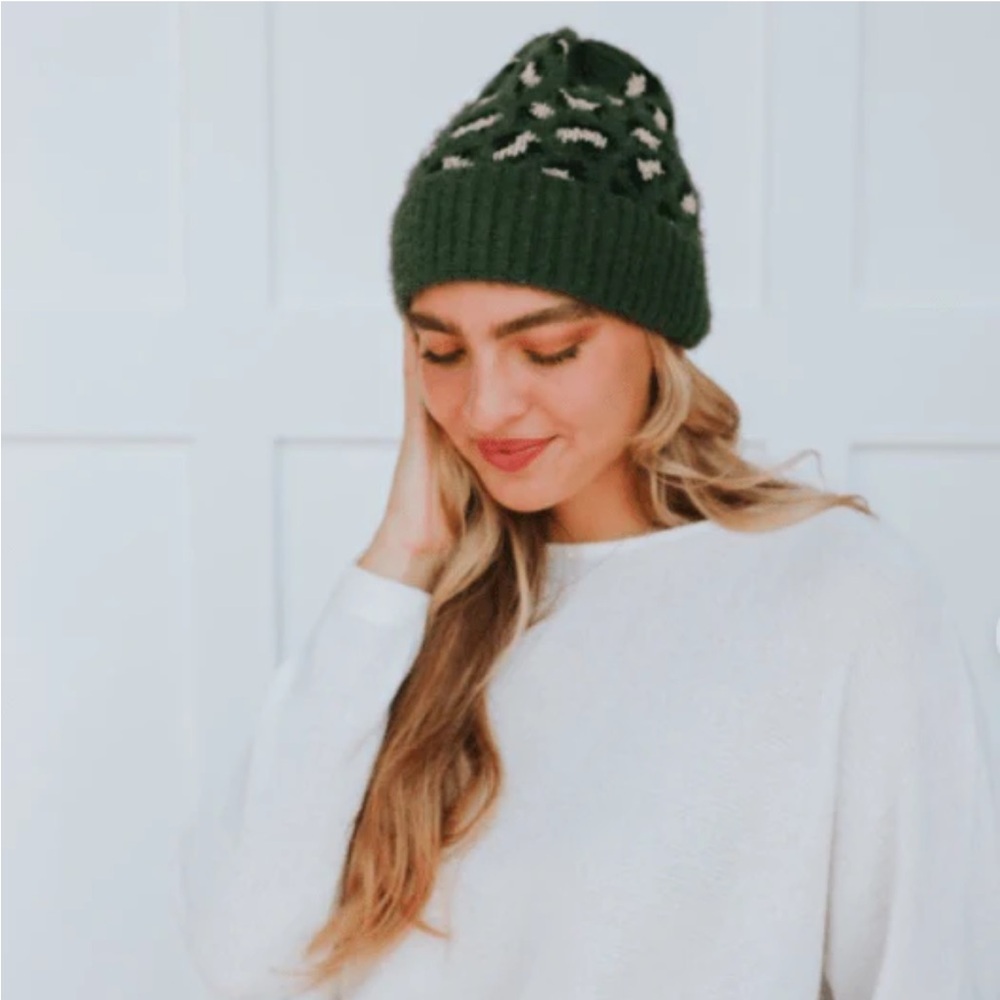 Fadivo Womens Silky Soft Green Camo Leopard Print Beanie Winter Hat Knit